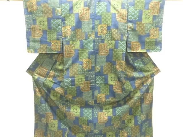 未使用品　色紙に抽象模様織出し十日町紬着物【着】【紬・お召し】 宗sou