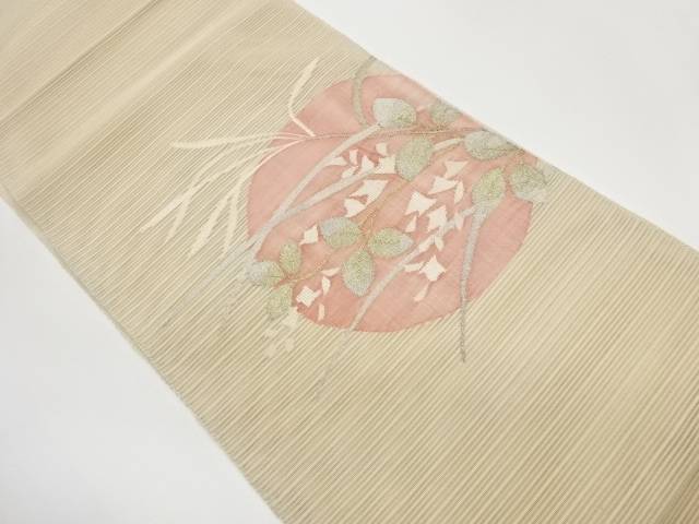 絽綴れ草葉に丸模様織出し刺繍名古屋帯【中古】【着】【名古屋帯】 宗sou