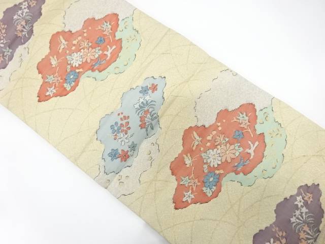 霞取りに草花模様織り出し　名古屋帯【中古】【着】【名古屋帯】 宗sou