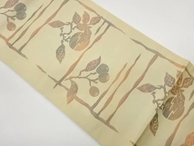 本場筑前博多横段に抽象果物模様織出し名古屋帯【中古】【着】【名古屋帯】 宗sou
