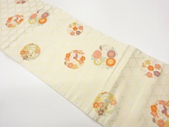籠目に華紋模様織出し開き名古屋帯（額縁仕立て）【中古】【着】【名古屋帯】 宗sou 9,828円