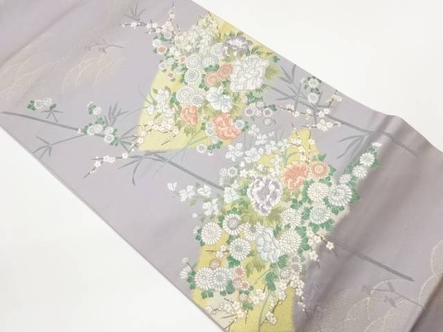都製　地紙に草花模様織出し袋帯【中古】【着】【袋帯】 宗sou