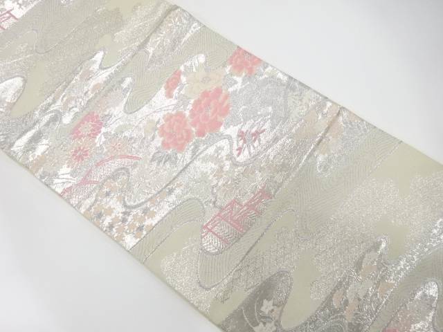 流水に花模様織り出し　袋帯【中古】【着】【袋帯】 宗sou