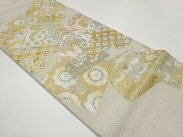 金銀彩色紙・地紙に花鳥・古典柄模様袋帯【中古】【着】【袋帯】 宗sou｜お茶道具・着物　【宗 sou】