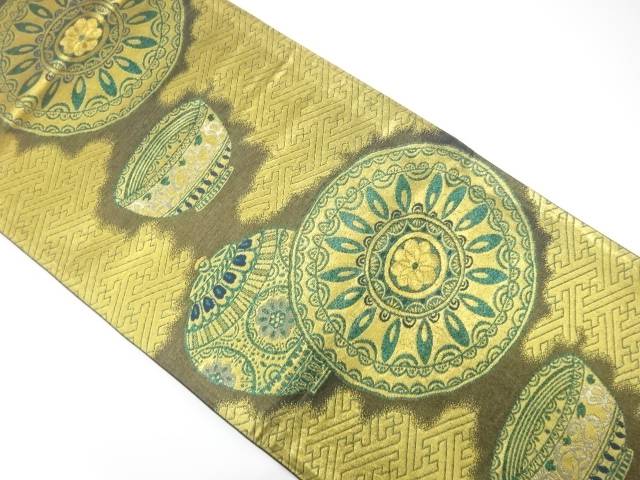 壺に皿・碗模様織り出し　袋帯【中古】【着】【袋帯】 宗sou