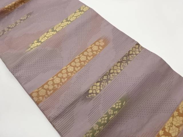 横段に花唐草模様織出し名古屋帯【中古】【着】【名古屋帯】 宗sou