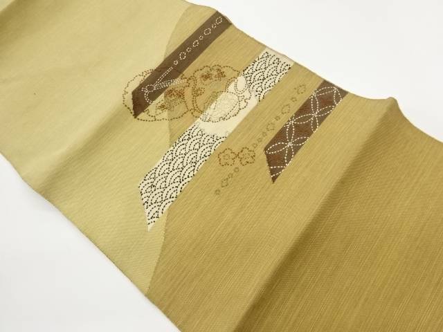 刺し子変わり横段に雪輪・古典柄・花模様名古屋帯【中古】【着】【名古屋帯】 宗sou