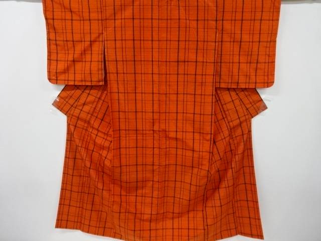 未使用品　格子織り出し米沢紬着物アンサンブル【リサイクル】【着】【紬・お召し】 宗sou