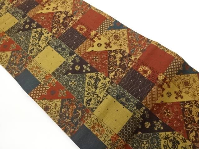 切り嵌め風花唐草に花鳥模様織出し名古屋帯【中古】【着】【名古屋帯】 宗sou