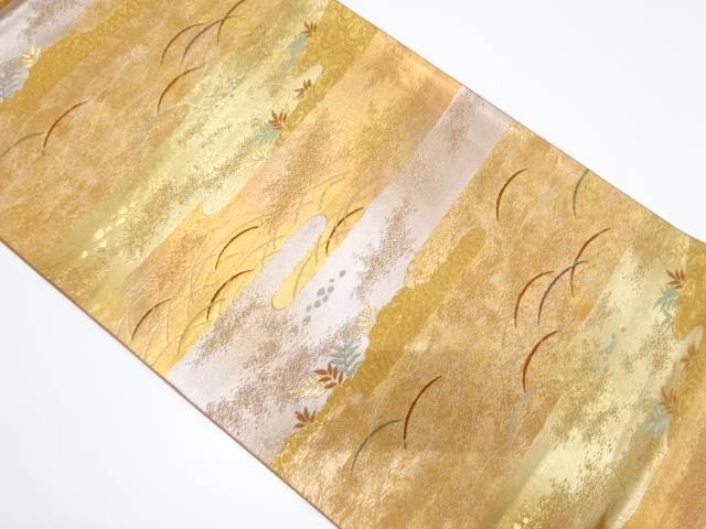 ヱ霞に芝草・流水模様織り出し袋帯【中古】【着】【袋帯】 宗sou
