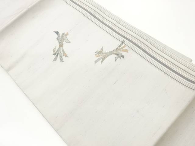 手織り紬縞に束ね熨斗模様織出し名古屋帯【中古】【着】【名古屋帯】 宗sou