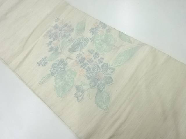 手織り紬草花模様織出し袋帯【中古】【着】【袋帯】 宗sou
