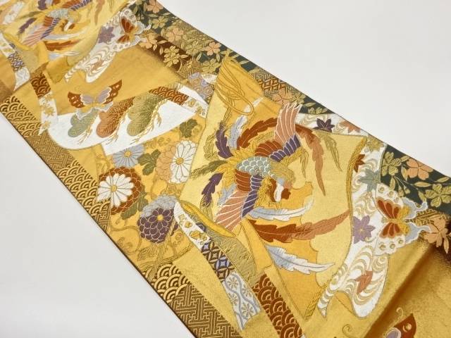 誰が袖に鳳凰・蝶・草花模様織出し袋帯【中古】【着】【袋帯】 宗sou