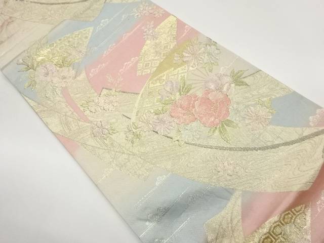 鬘帯に扇・花々模様織出し袋帯【中古】【着】【袋帯】 宗sou