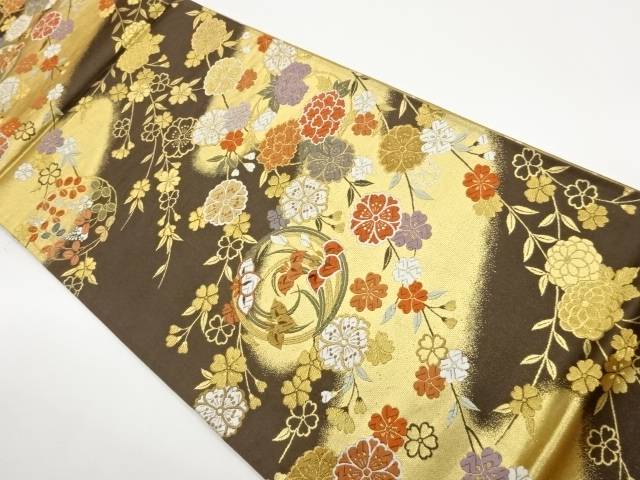 枝垂れ桜に花丸文模様織出し袋帯【中古】【着】【袋帯】 宗sou