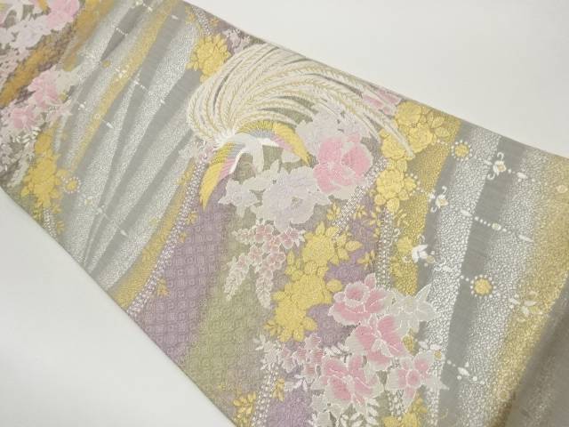 佐賀錦曲線に鳳凰・花々模様織出し袋帯【中古】【着】【袋帯】 宗sou