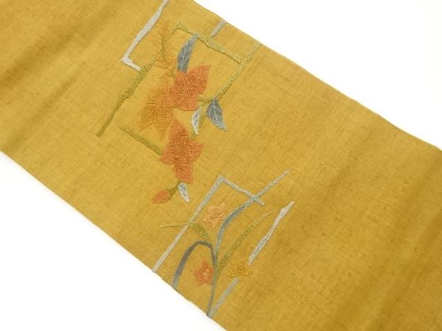 手織り紬相良刺繍花葉に色紙模様名古屋帯【中古】【着】【名古屋帯】 宗sou
