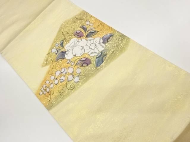 引箔金彩松皮菱に辻ヶ花模様刺繍袋帯【中古】【着】【袋帯】 宗sou