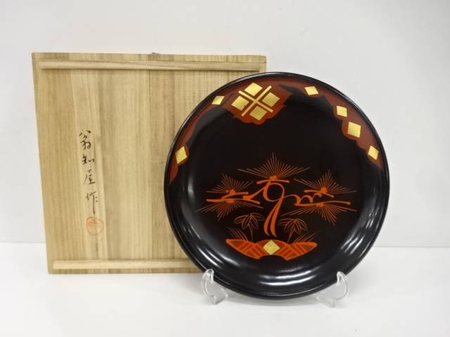 扇知屋造　秀衡塗　丸盆【中古】【道】 宗sou