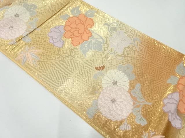 菊に牡丹模様織出し袋帯【中古】【着】【袋帯】 宗sou