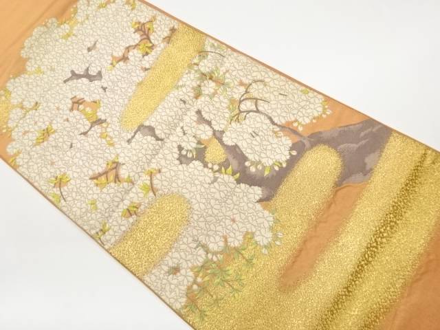 枝垂れ桜にヱ霞模様織出し袋帯【中古】【着】【袋帯】 宗sou