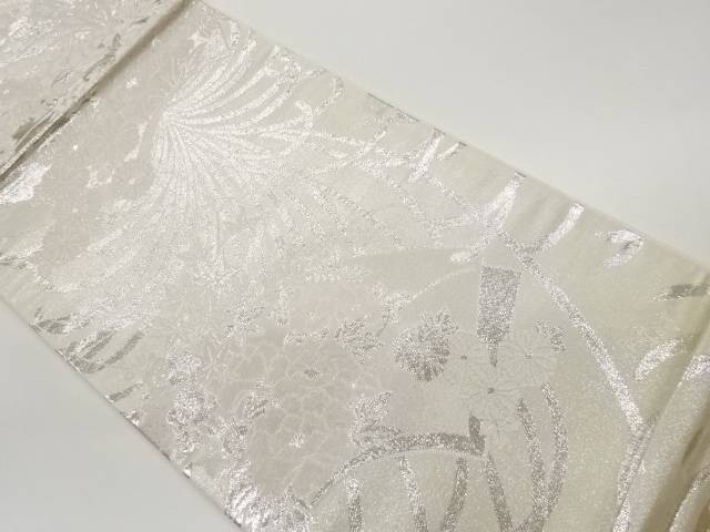 地紙に花々模様織出し全通袋帯【中古】【着】【袋帯】 宗sou