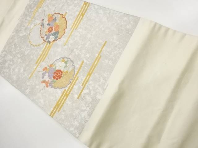 雪輪に草花・紗綾形・ヱ霞模様織出し名古屋帯【中古】【着】【名古屋帯】 宗sou