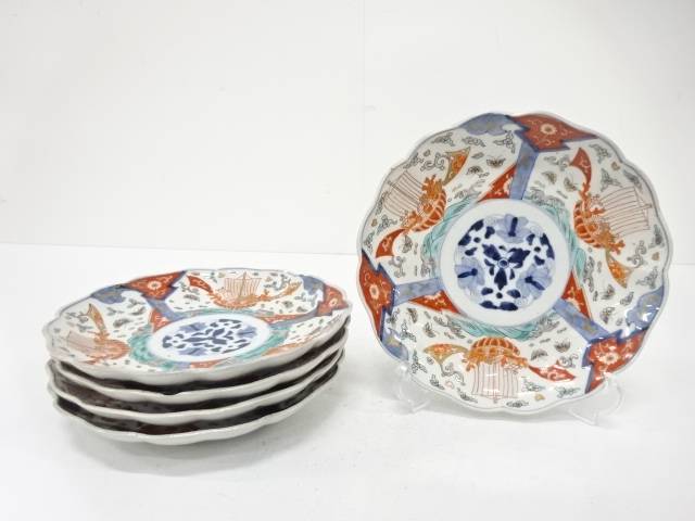 古伊万里　染付赤絵　宝船　七寸皿　5客揃【中古】【道】 宗sou 13,032円