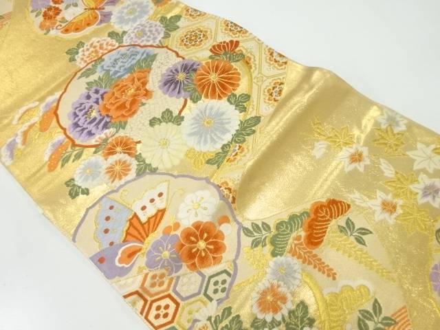 絵皿に鳥・草花模様織出し袋帯【中古】【着】【袋帯】 宗sou