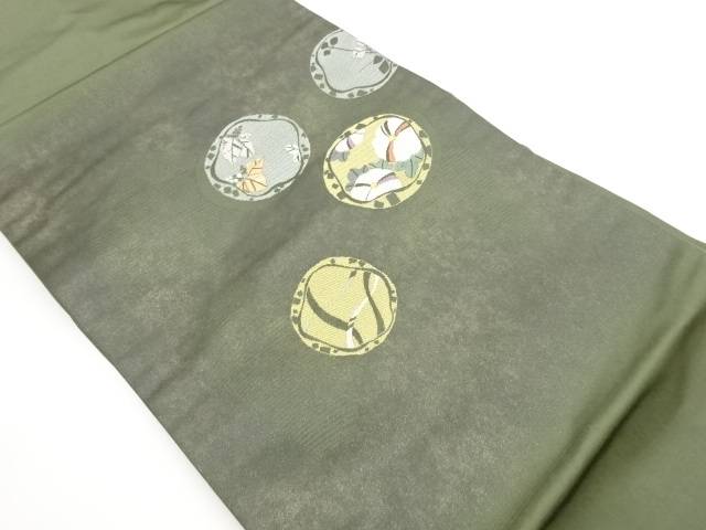 引箔丸に抽象草花模様織出し名古屋帯【中古】【着】【名古屋帯】 宗sou