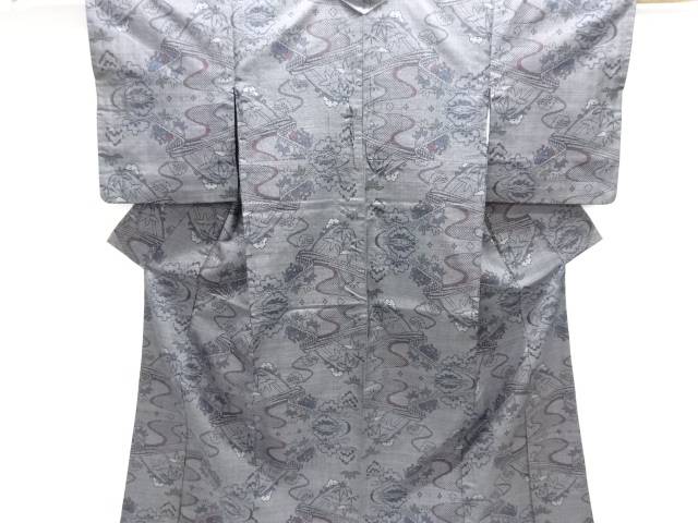霞に松竹梅模様織り出し本場泥大島紬着物(5マルキ)【中古】【着】【紬・お召し】 宗sou