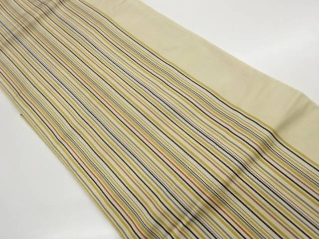 手織り紬縦縞模様織出し名古屋帯【中古】【着】【名古屋帯】 宗sou