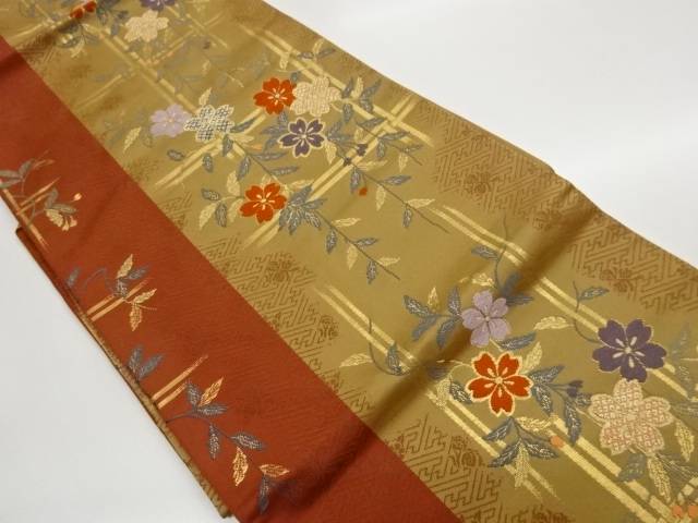 格子に枝垂れ桜模様織出し名古屋帯【中古】【着】【名古屋帯】 宗sou