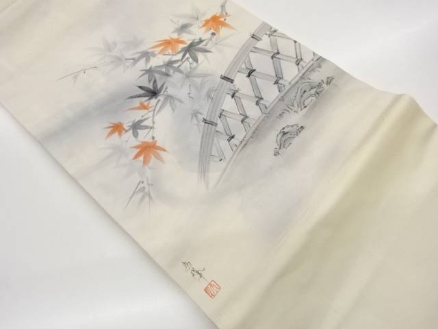 作家物　手描き光悦垣に紅葉模様名古屋帯【中古】【着】【名古屋帯】 宗sou｜お茶道具・着物　【宗 sou】
