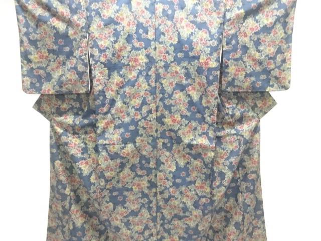 草花模様織り出し手織り紬着物【中古】【着】【紬・お召し】 宗sou