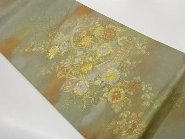 旭仙作　金彩籠に秋草模様袋帯【中古】【着】【袋帯】 宗sou