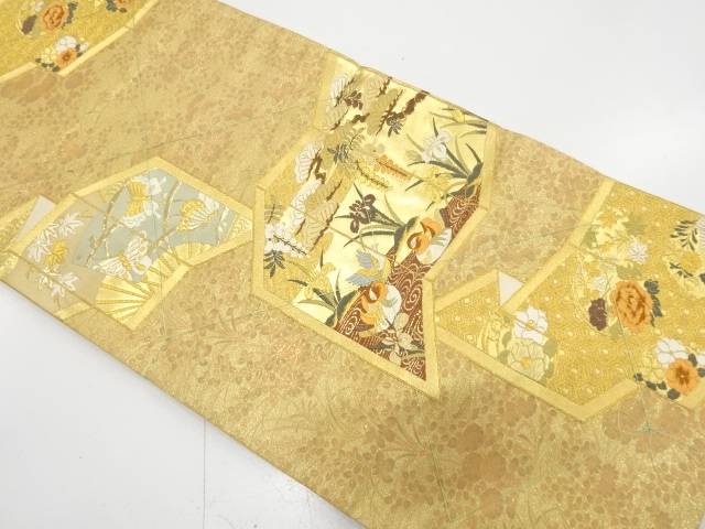 未使用品　金糸　屏風に花鳥模様織り出し　袋帯【着】【袋帯】 宗sou