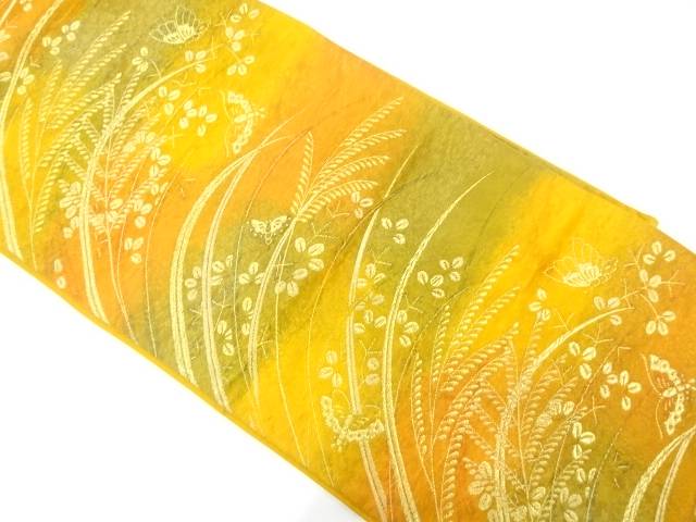 蝶に秋草模様織り出し　袋帯【中古】【着】【袋帯】 宗sou