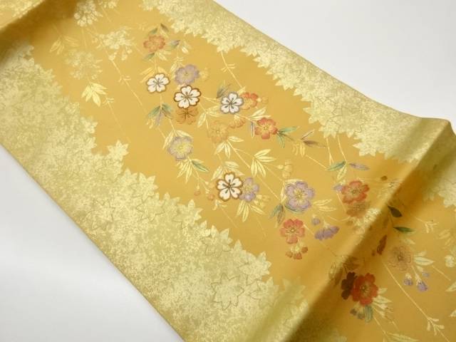 引箔紅葉に枝垂れ桜模様刺繍名古屋帯【中古】【着】【名古屋帯】 宗sou