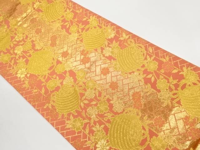 絵巻に枝垂れ桜模様織出し丸帯【中古】【着】【丸帯】 宗sou