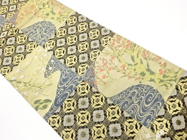 格子に華文・梅・流水模様織出し袋帯【中古】【着】【袋帯】 宗sou｜お茶道具・着物　【宗 sou】