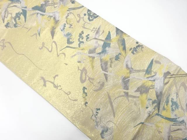 荒波に群鶴模様織り出し　袋帯【中古】【着】【袋帯】 宗sou