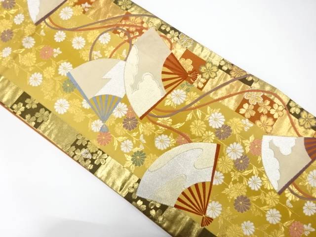 扇散らしに枝垂れ花模様織り出し　振袖用袋帯【中古】【着】【振袖】 宗sou