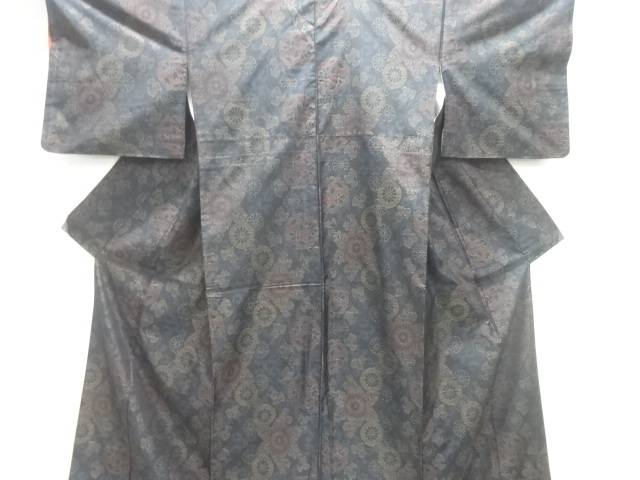 花唐草模様織出し本場泥大島紬着物【中古】【着】【紬・お召し】 宗sou