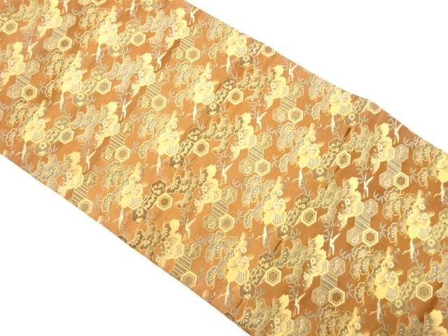松竹梅に鶴・亀甲模様織り出し丸帯（着用可）【アンティーク】【中古】【着】【丸帯】 宗sou