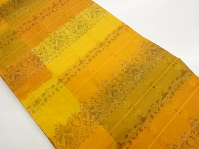横段に抽象花葉模様織出し名古屋帯【中古】【着】【名古屋帯】 宗sou