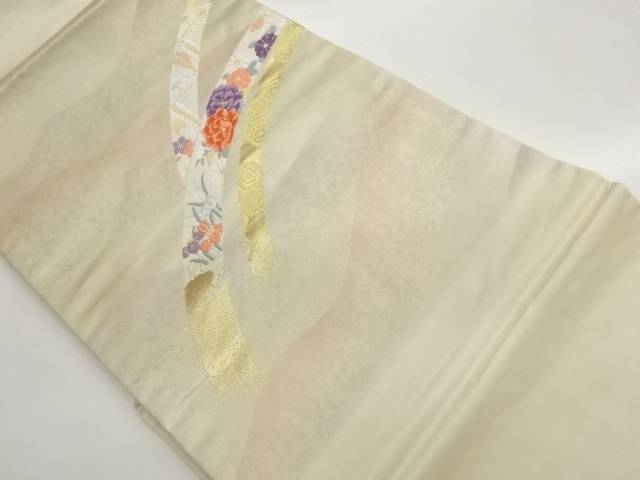 抽象曲線に花々・亀甲模様織出し名古屋帯【中古】【着】【名古屋帯】 宗sou