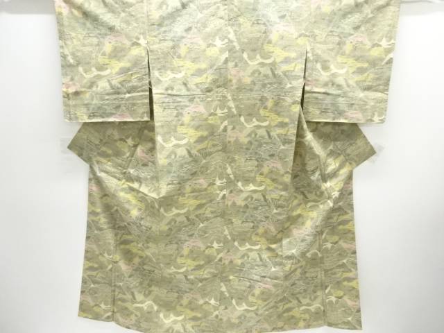 抽象風景模様織り出し手織り紬単衣着物【中古】【着】【紬・お召し】 宗sou