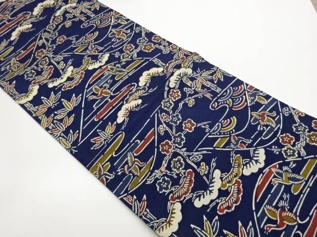 上代紬草木染松竹梅に鶴模様名古屋帯【中古】【着】【名古屋帯】 宗sou