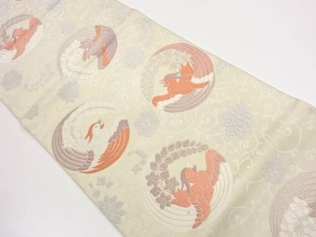 唐織花唐草に花鳥模様織出し洒落袋帯【中古】【着】【袋帯】 宗sou
